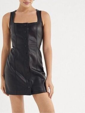 NWT Urban Outfitters Black Faux Leather Button-Front Mini Dress